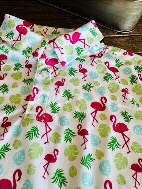 Pink Flamingo BCG Girls White Golf Polo Shirt Size 14/16 Large
